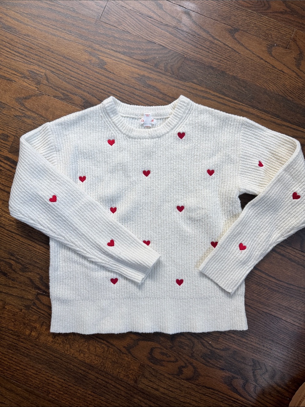 Cream Sweater with Red Heart Embroidery - kids Knit Pullover